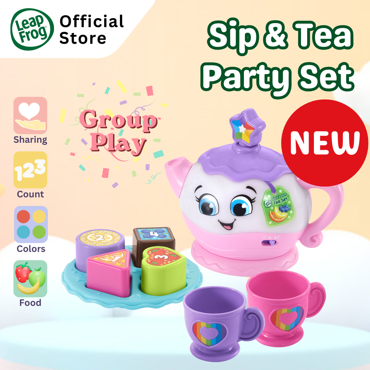 [NEW ARRIVAL] LeapFrog Sip & Learn Tea Set Pretend Play Teatime Set