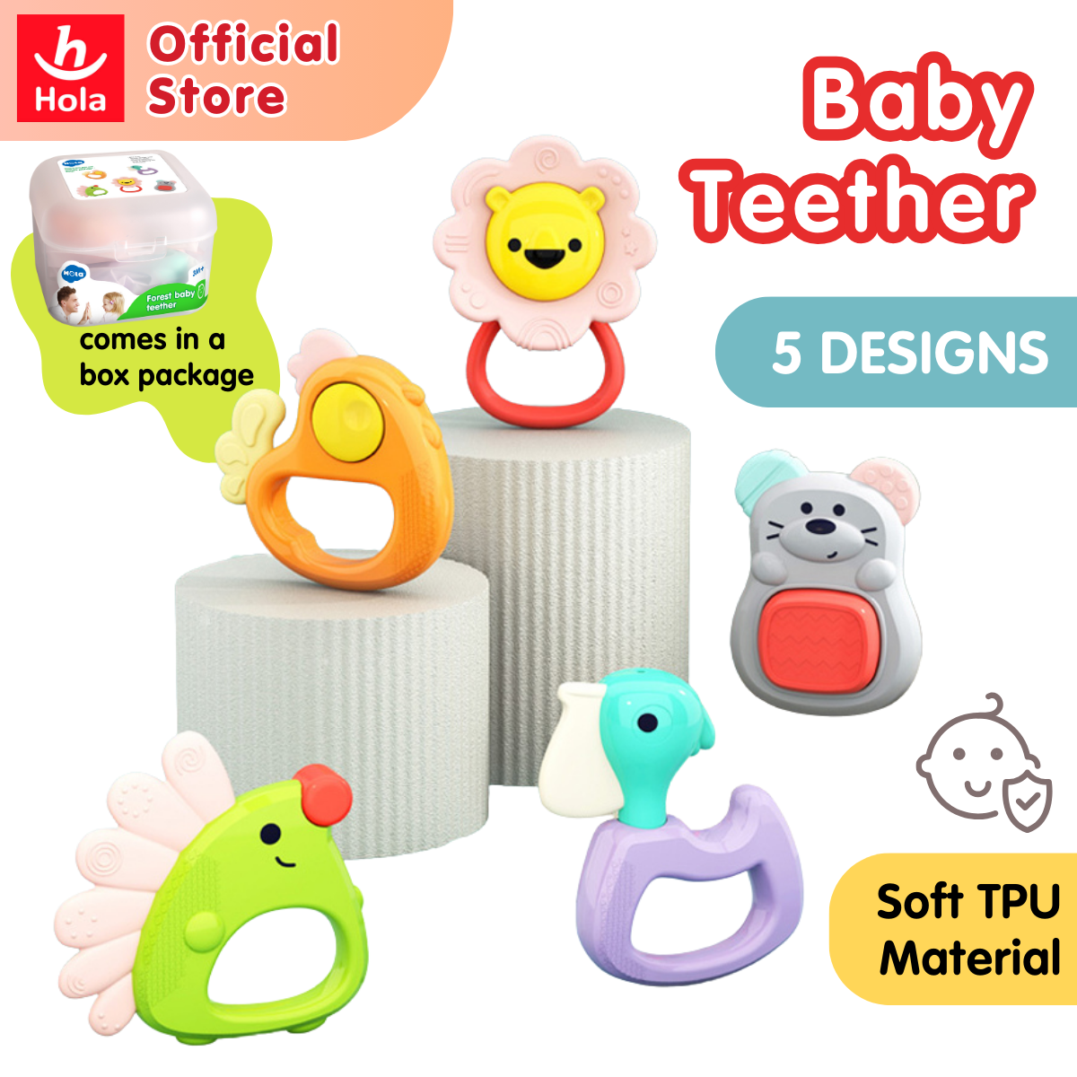 Hola Forest Baby Teether (5 models assorted/5 pcs in box)
