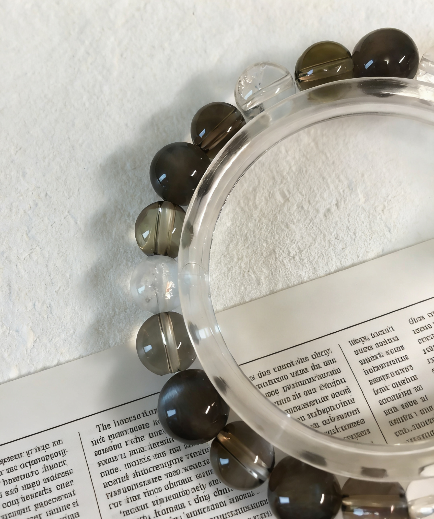 Moisturizing Healing · Tea Water & Black Skeletal Energy Bracelet, Silver Sheen Obsidian & Shell Pearl Sliding Ring Calming Bracelet