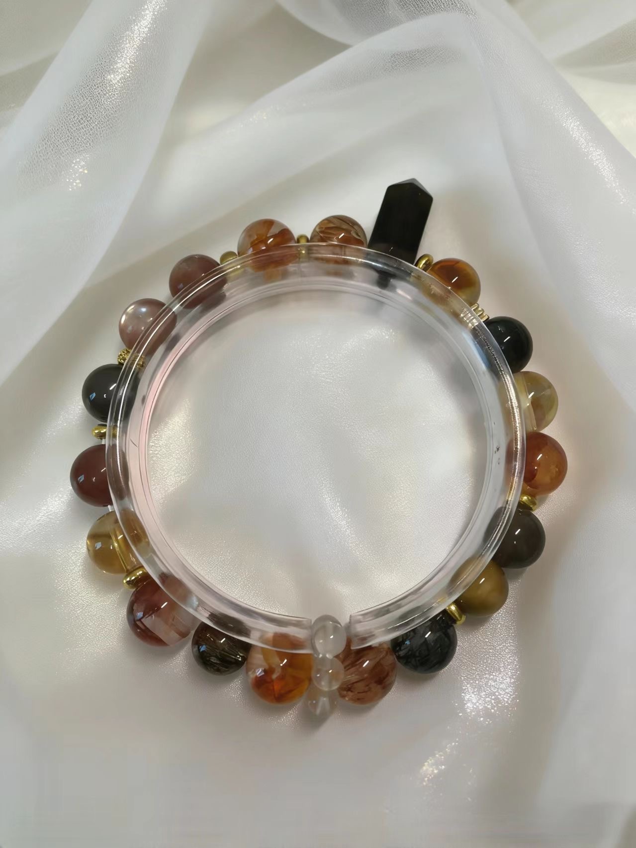 Mysterious Radiance Attracts Wealth · Black-Gold Energy Career Crystal Bracelet, Golden Tiger's Eye & Black Super Seven Luck-Boosting Bracelet