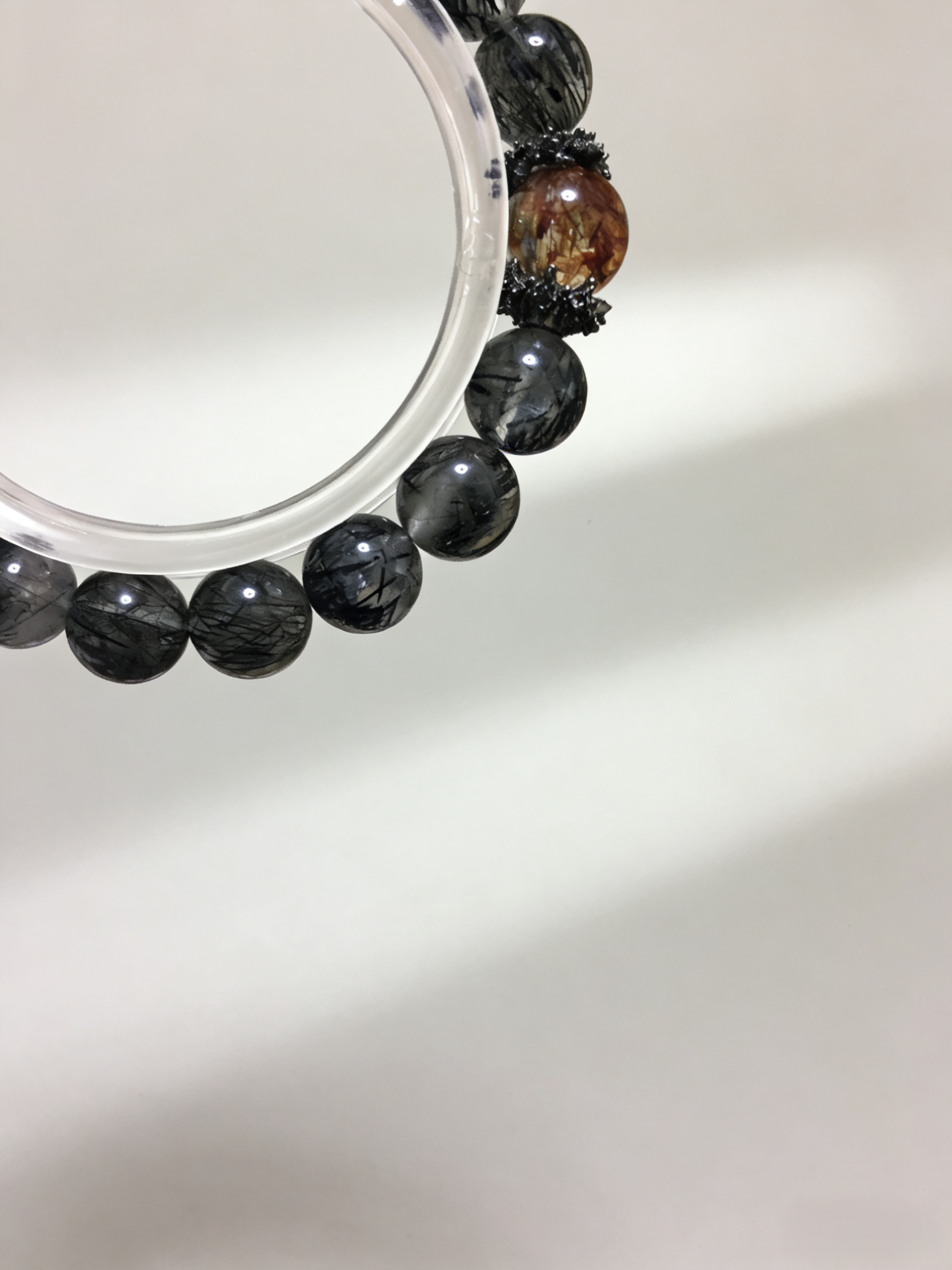 Black Hair Crystal & Rutilated Quartz Protection Bracelet - Evil-Warding Peaceful Crystal Bracelet 