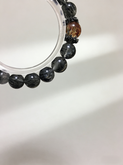 Black Hair Crystal & Rutilated Quartz Protection Bracelet - Evil-Warding Peaceful Crystal Bracelet 