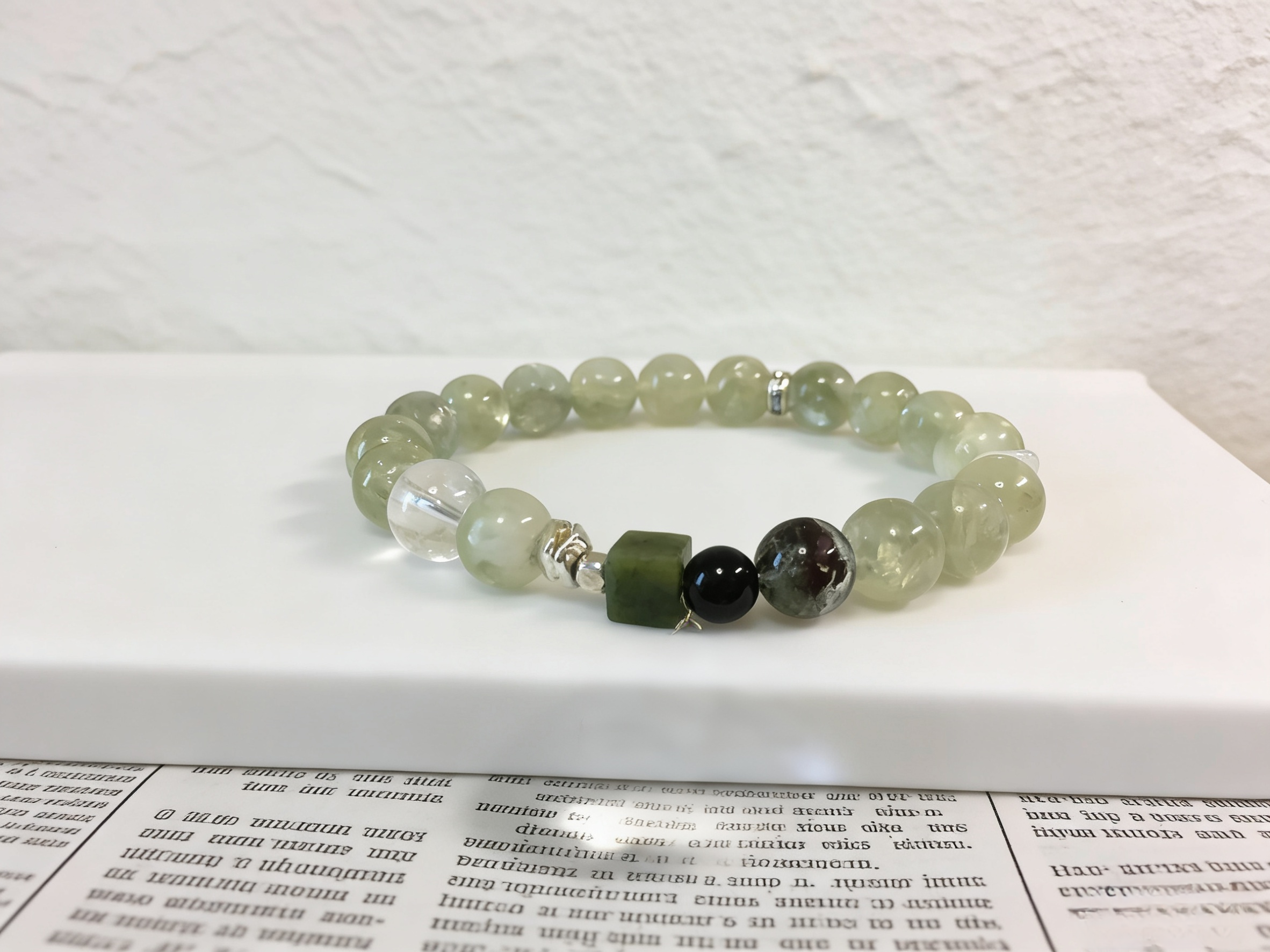 Forest Spirit Healing · Seraphinite & Flower Phantom Energy Bracelet, Green Grape Milk Cap Nephrite Square Calming Bracelet