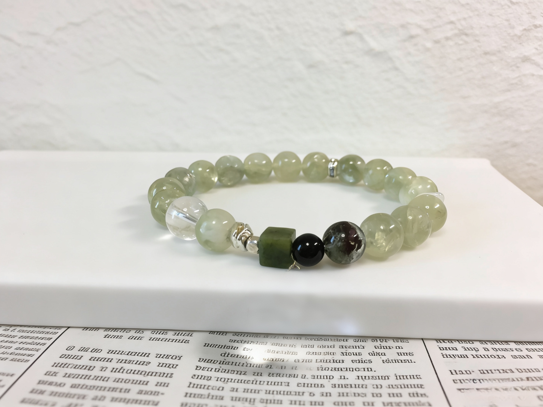 Forest Spirit Healing · Seraphinite & Flower Phantom Energy Bracelet, Green Grape Milk Cap Nephrite Square Calming Bracelet