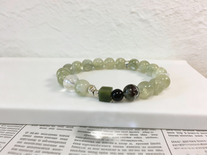 Forest Spirit Healing · Seraphinite & Flower Phantom Energy Bracelet, Green Grape Milk Cap Nephrite Square Calming Bracelet