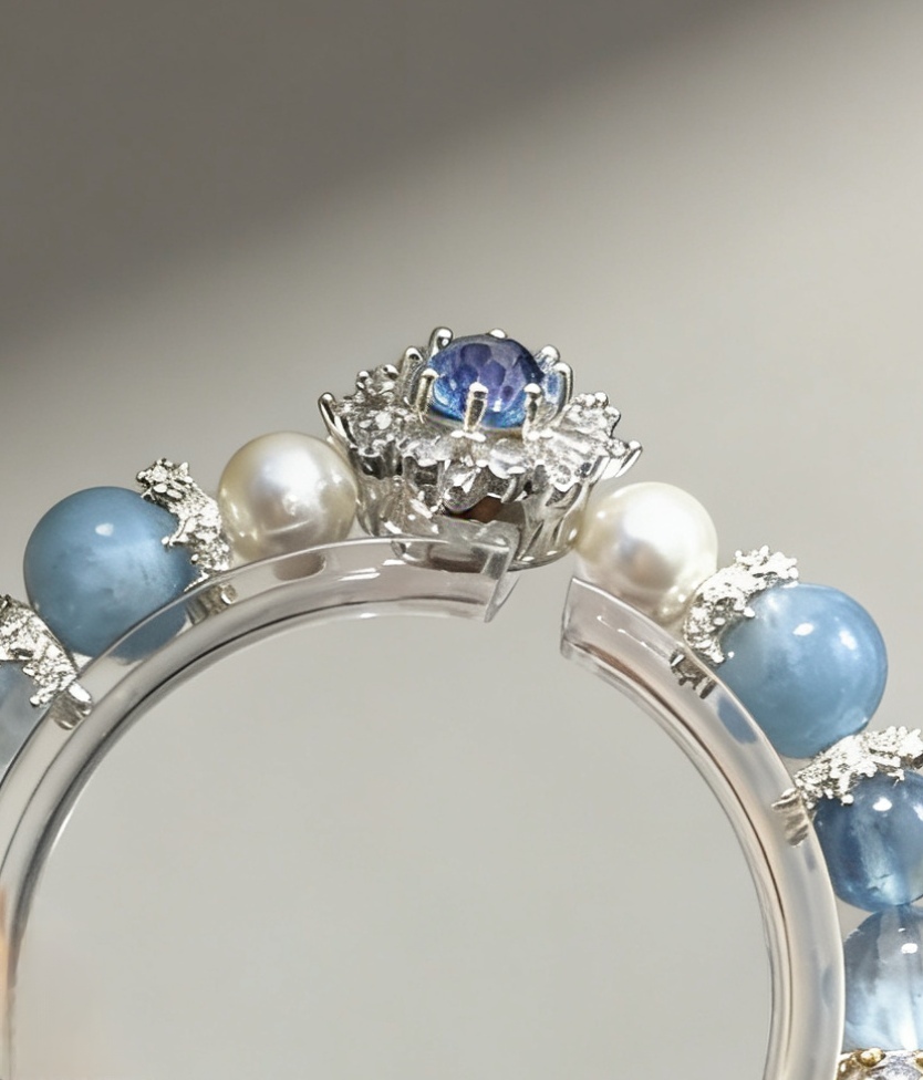 Blue Diamond Contemplation·Island Aquamarine Concentration Bracelet - Blue Zircon & Shell Bead Mind-Concentrating Bracelet 