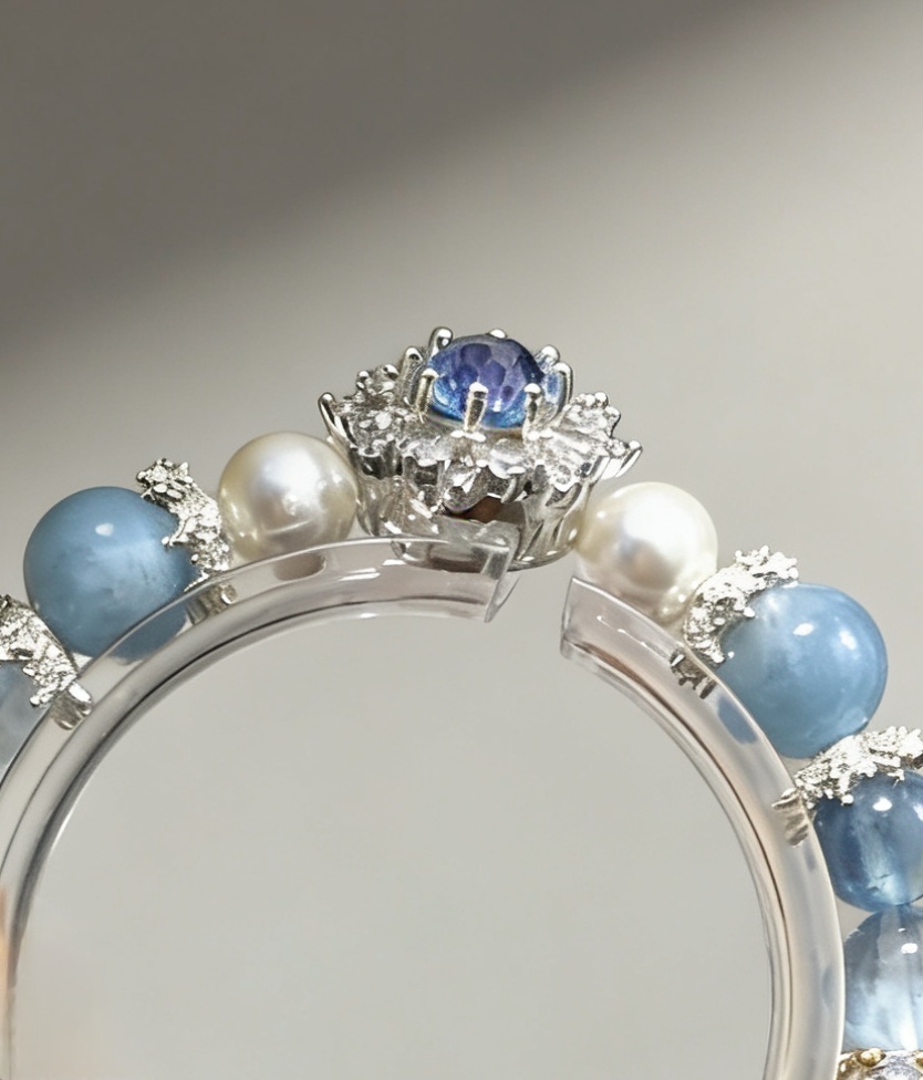 Blue Diamond Contemplation·Island Aquamarine Concentration Bracelet - Blue Zircon & Shell Bead Mind-Concentrating Bracelet 