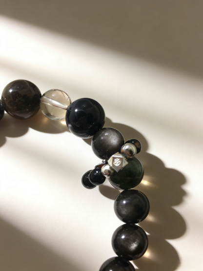 Mystic Calm Sleep·Black Tourmaline & Silver Obsidian Sleep-Aiding Bracelet - Tea Crystal Soothing Bracelet 