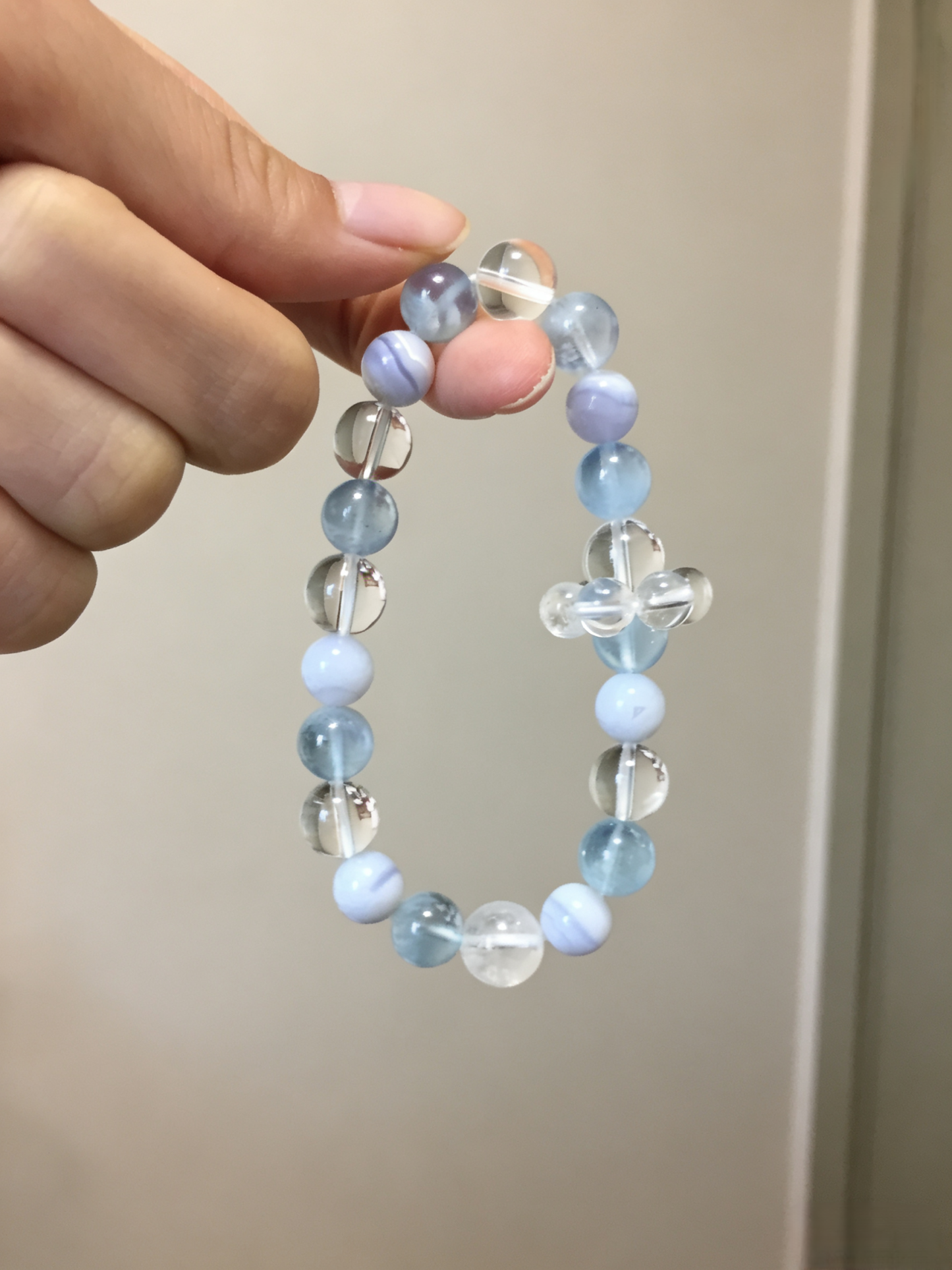Clear Mind & Pure Mood · Milky Aquamarine Healing Bracelet, White Crystal & Blue Lace Agate Calming Bracelet