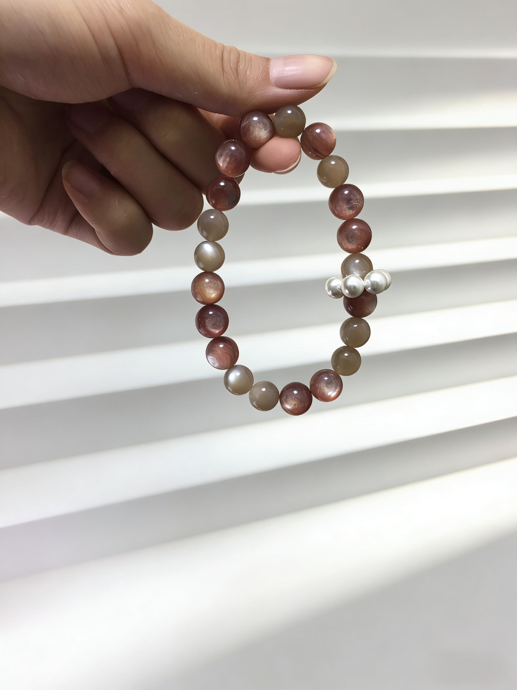 Milk Moon Sleep·Milk Tea Moonstone Sleep-Aiding Bracelet - Lepidolite & Shell Bead Ring Soothing Bracelet 