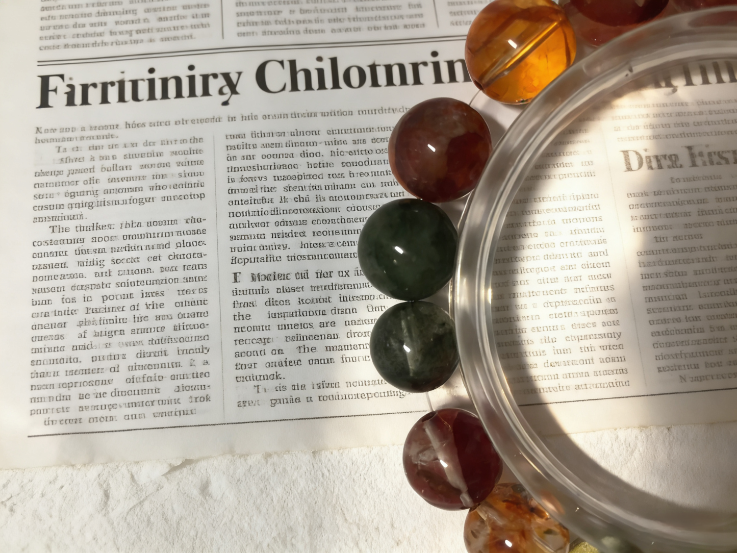 Koi Focus·Gold Foil Koi Glue Flower Concentration Bracelet - Flower Phantom & Green Rutilated Quartz Mind-Concentrating Bracelet 