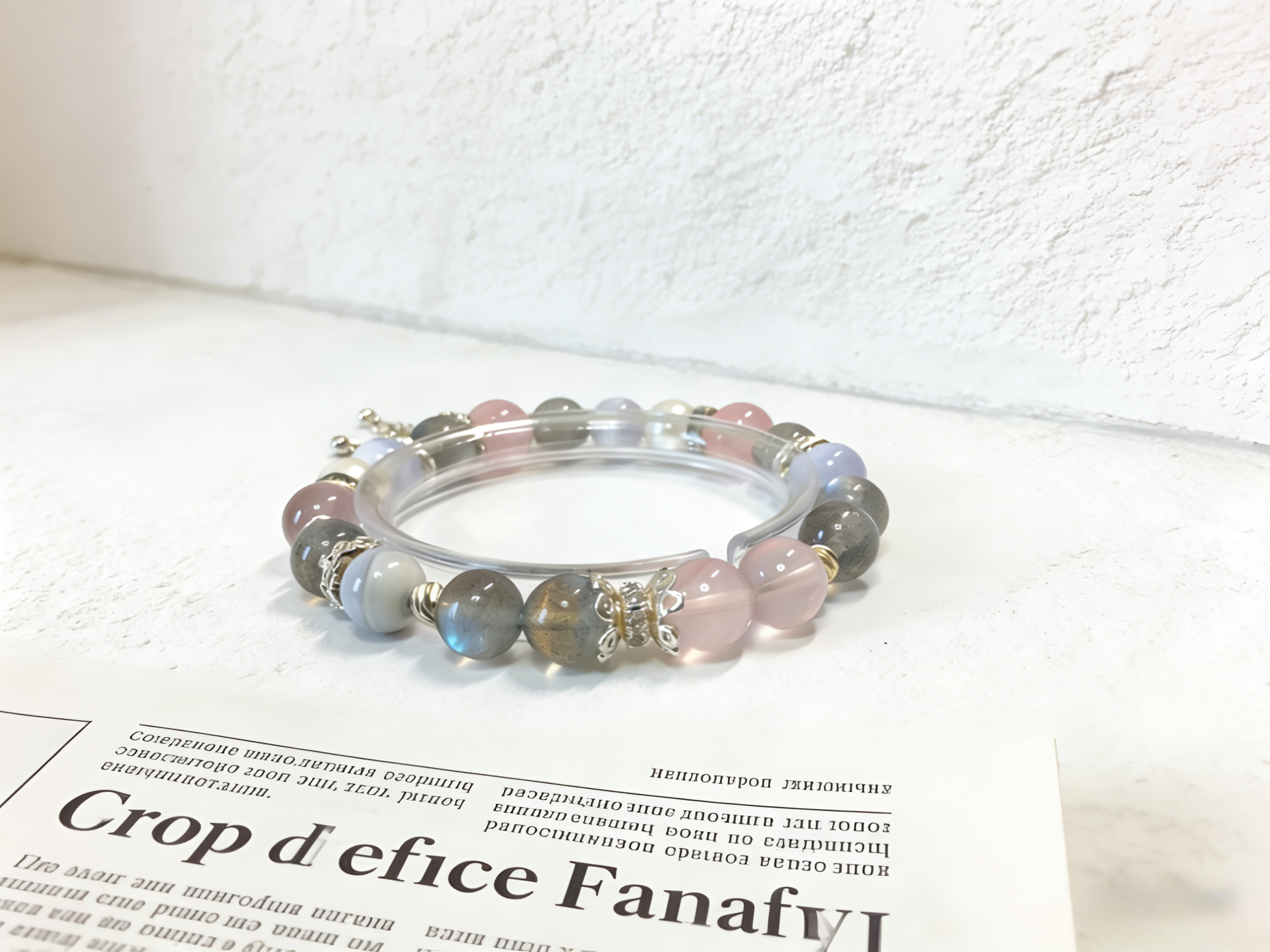 Pink Moon & Blue Connection · Transparent Rose Quartz & Gray Moonstone Love Bracelet, Blue Lace Agate Happiness Bracelet