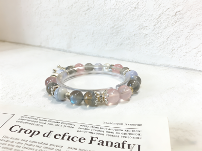 Pink Moon & Blue Connection · Transparent Rose Quartz & Gray Moonstone Love Bracelet, Blue Lace Agate Happiness Bracelet