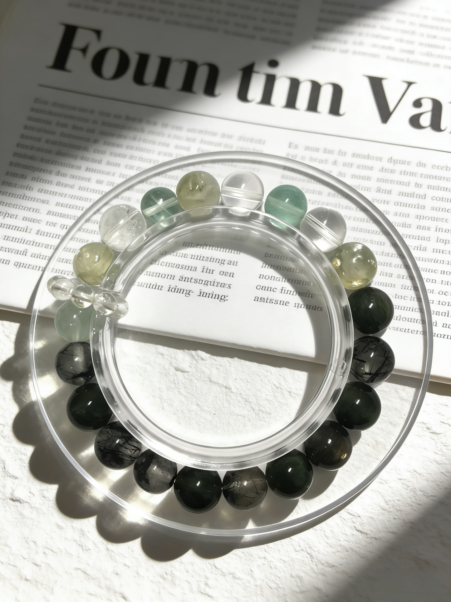 Fluorescent Green Sleep·Green Fluorite Multi-Crystal Sleep-Aiding Bracelet - Green Dragon Crystal & Black Tourmaline Soothing Bracelet 