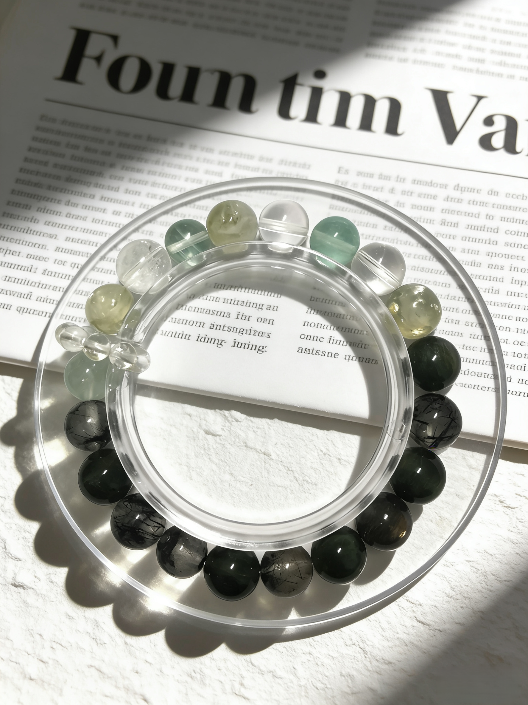 Fluorescent Green Sleep·Green Fluorite Multi-Crystal Sleep-Aiding Bracelet - Green Dragon Crystal & Black Tourmaline Soothing Bracelet 