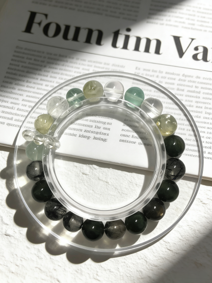 Fluorescent Green Sleep·Green Fluorite Multi-Crystal Sleep-Aiding Bracelet - Green Dragon Crystal & Black Tourmaline Soothing Bracelet 