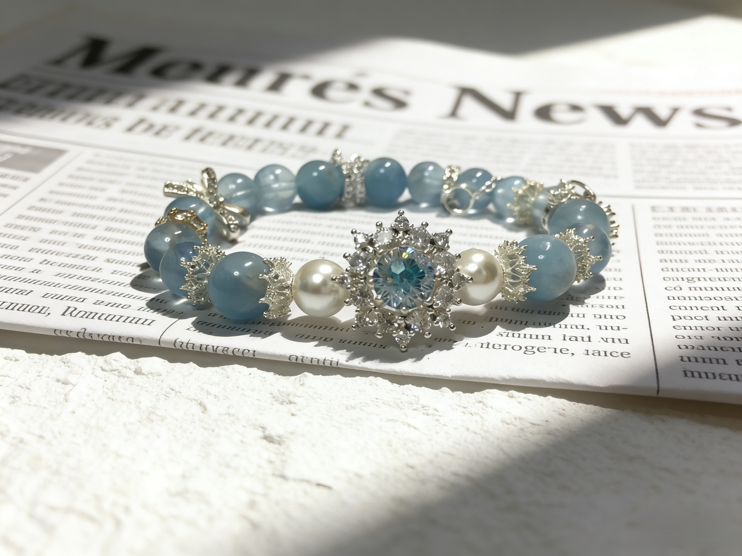 Blue Diamond Contemplation·Island Aquamarine Concentration Bracelet - Blue Zircon & Shell Bead Mind-Concentrating Bracelet 