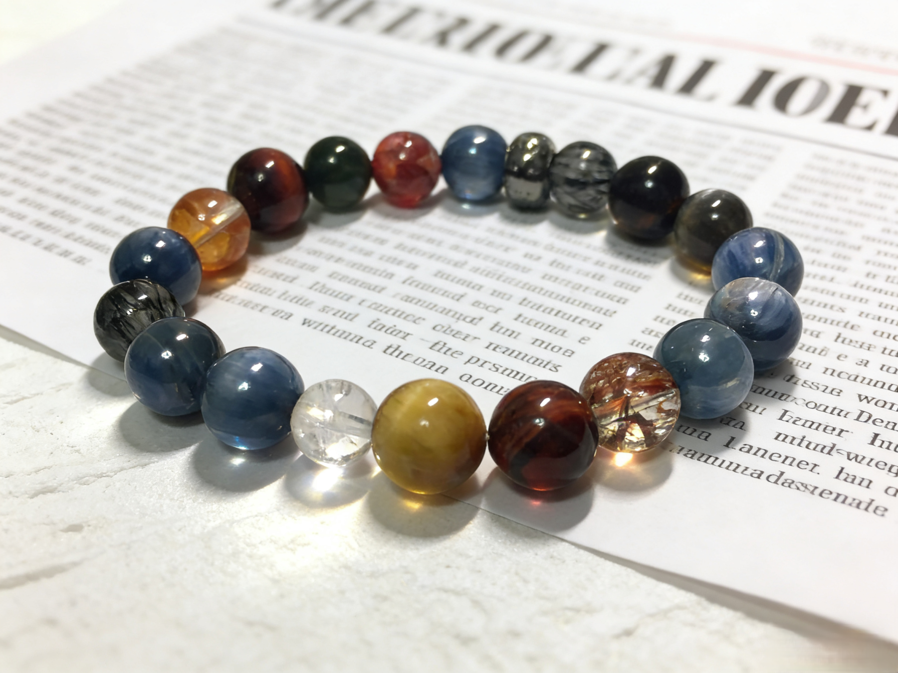 Three-Color Tiger Eye Full-Dimensional Protection Bracelet - Kyanite & Black Hair Crystal Peace Bracelet 
