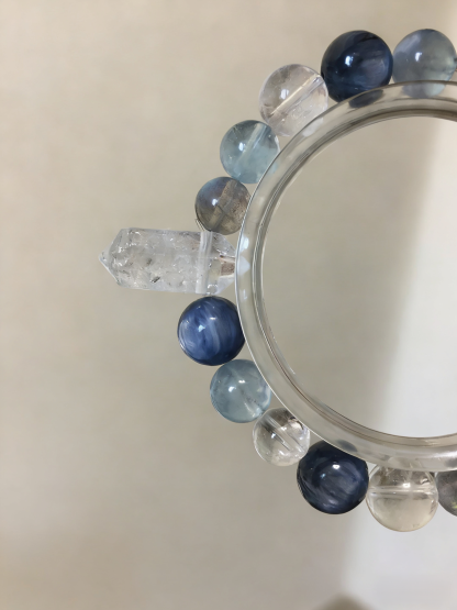 Blue Moon Double Terminated · Aquamarine & Kyanite Healing Bracelet, Gray Moonstone & White Crystal Double Terminated Calming Bracelet