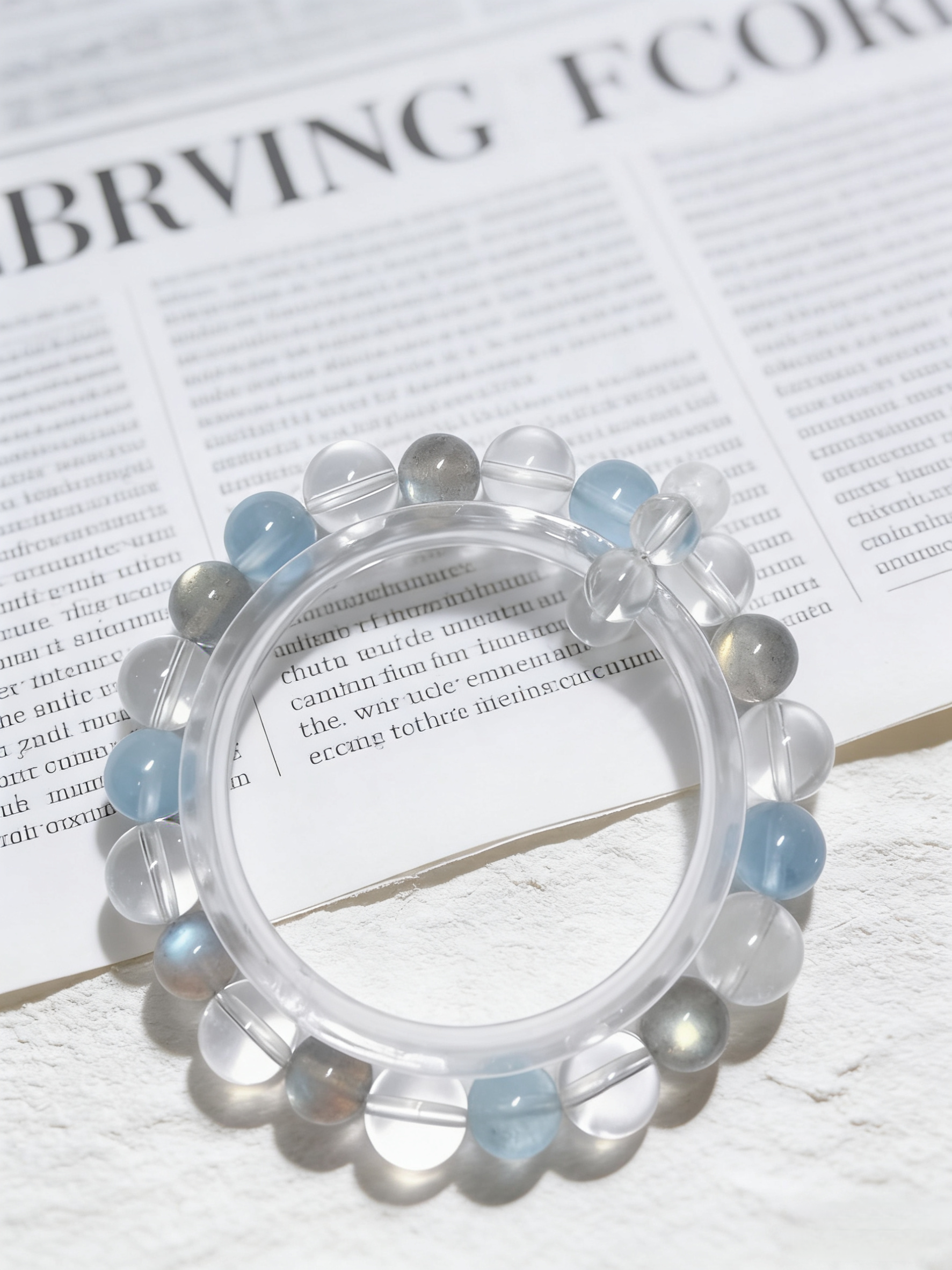 Moon Blue Sleep·Gray Moonstone & Aquamarine Sleep-Aiding Bracelet - White Crystal Soothing Bracelet 