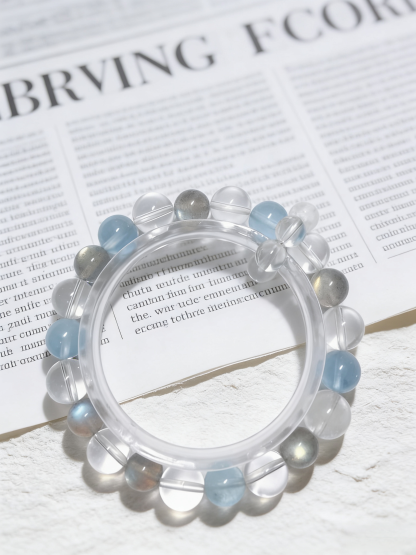 Moon Blue Sleep·Gray Moonstone & Aquamarine Sleep-Aiding Bracelet - White Crystal Soothing Bracelet 
