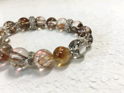Koi Gathers Wealth · Gold Leaf Resin Flower & Rutilated Quartz Bracelet, Career Takeoff & Wealth-Attracting Bracelet
