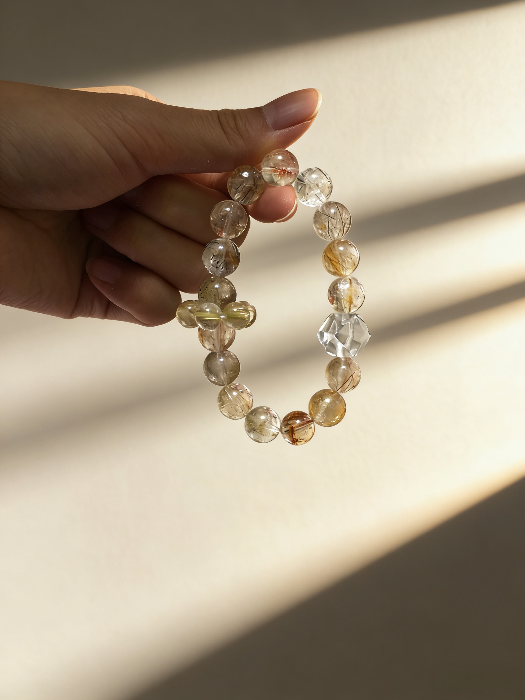 Gilded Slumber·Venus Hair Crystal Sleep-Aiding Bracelet - Rutilated Quartz Double-Pointed Soothing Bracelet 