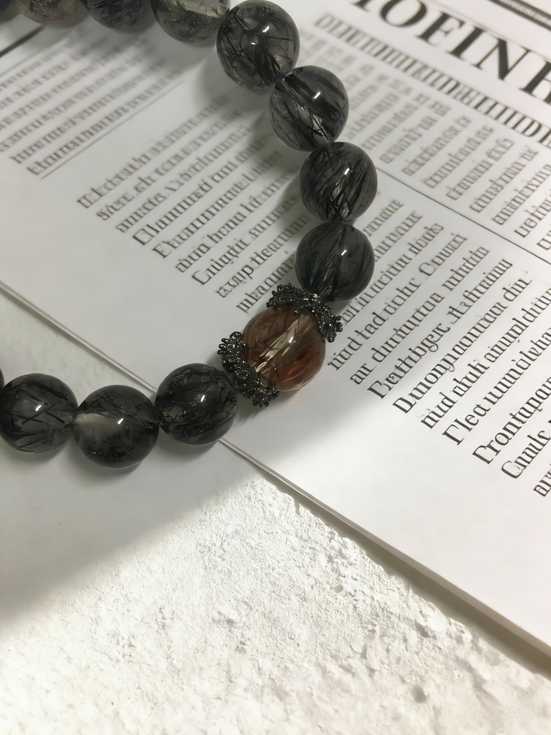 Black Hair Crystal & Rutilated Quartz Protection Bracelet - Evil-Warding Peaceful Crystal Bracelet 