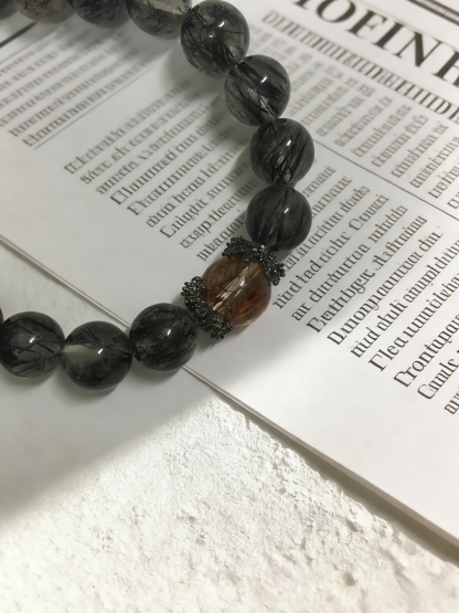 Black Hair Crystal & Rutilated Quartz Protection Bracelet - Evil-Warding Peaceful Crystal Bracelet 