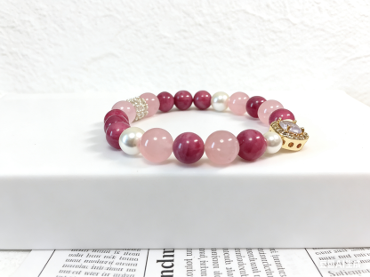 Rose Love Ballad · Rhodonite & Rose Quartz Happiness Bracelet, Artificial Shell Pearl Romantic Love Bracelet