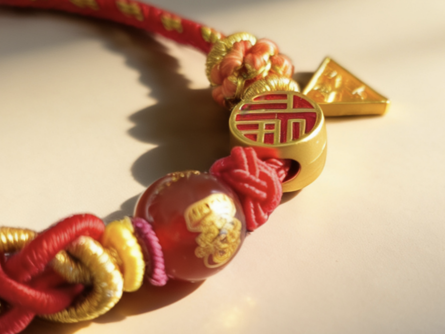 Year of the Horse Tai Sui Protection Bracelet – Triad Amulet & Red Agate Handwoven Cord