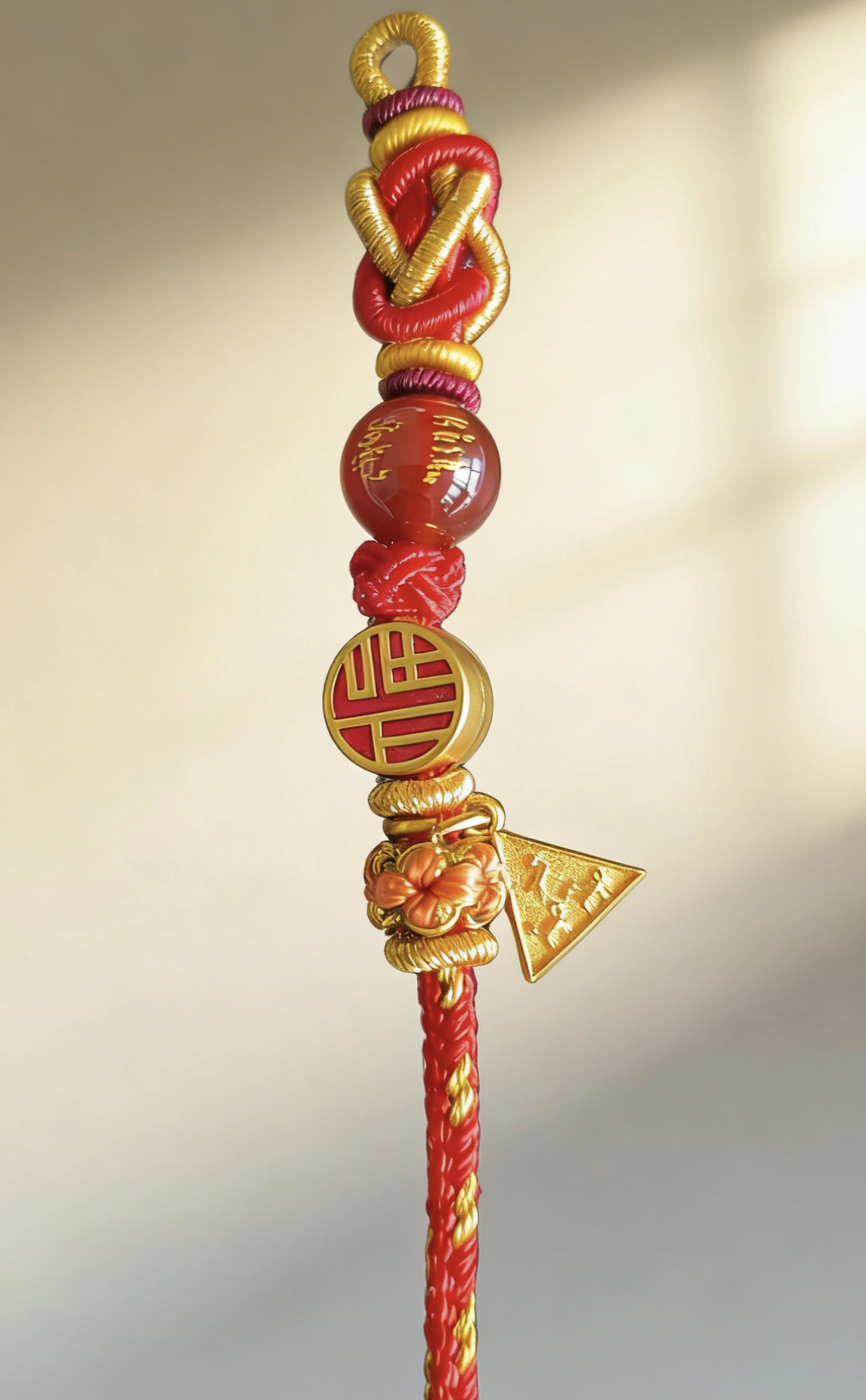 Year of the Horse Tai Sui Protection Bracelet – Triad Amulet & Red Agate Handwoven Cord