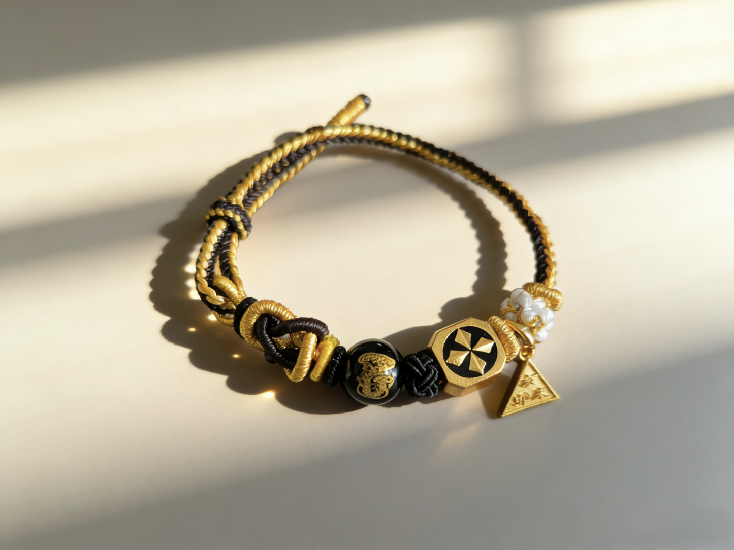 Year of the Rat Tai Sui Protection Bracelet – Fortune Amulet & Black Agate Handwoven Cord