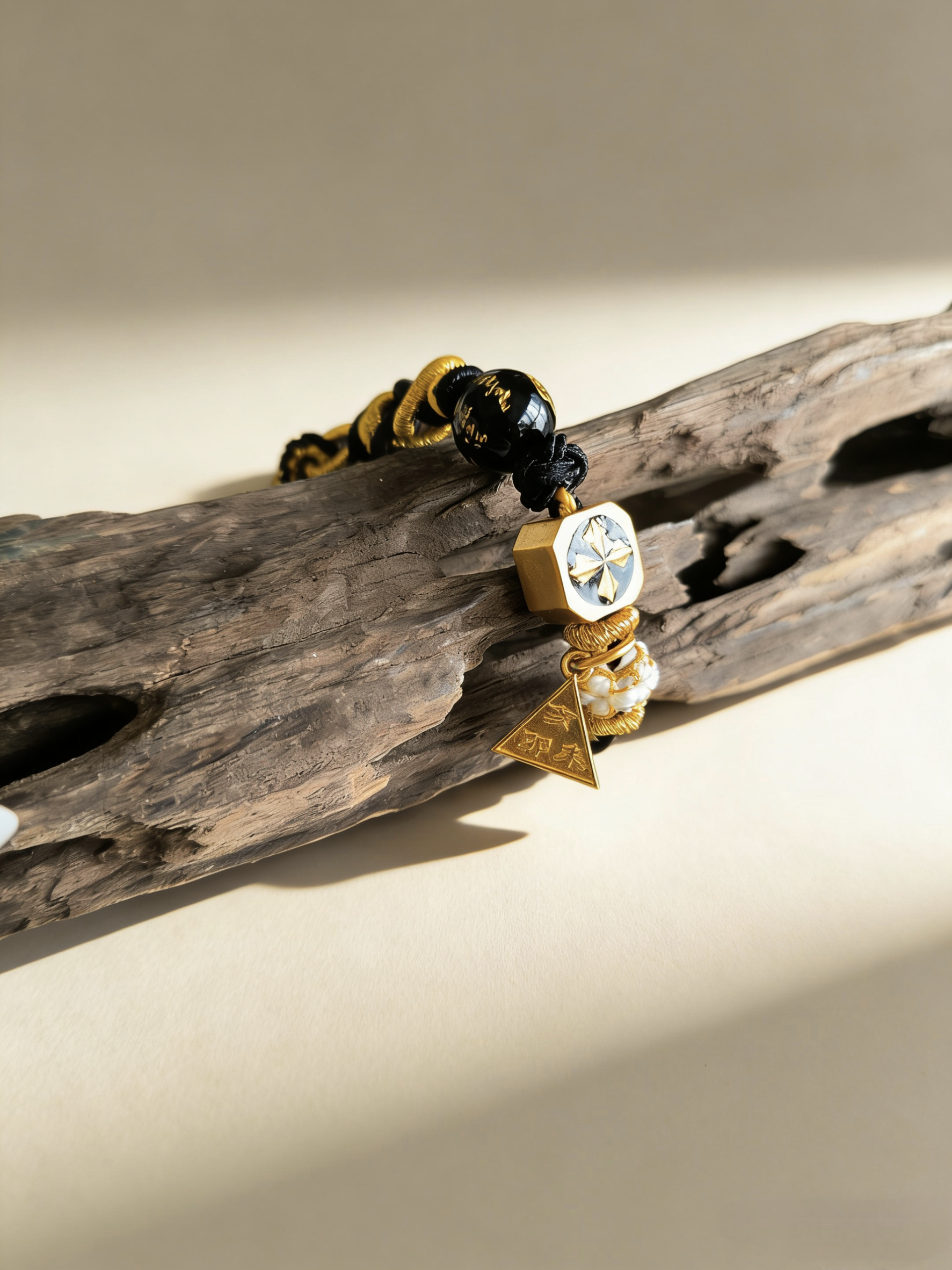 Year of the Rat Tai Sui Protection Bracelet – Fortune Amulet & Black Agate Handwoven Cord