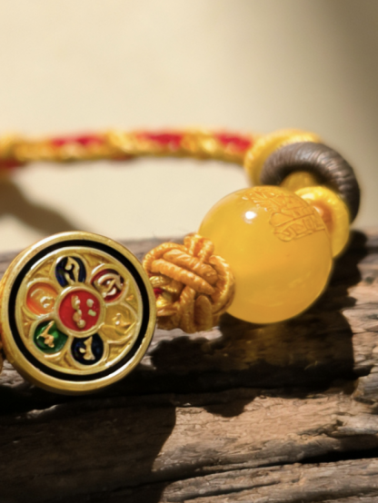 Year of the Ox Tai Sui Protection Bracelet – Triad Amulet & Yellow Agate Peace Handwoven Cord