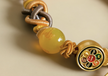 Year of the Ox Tai Sui Protection Bracelet – Triad Amulet & Yellow Agate Peace Handwoven Cord