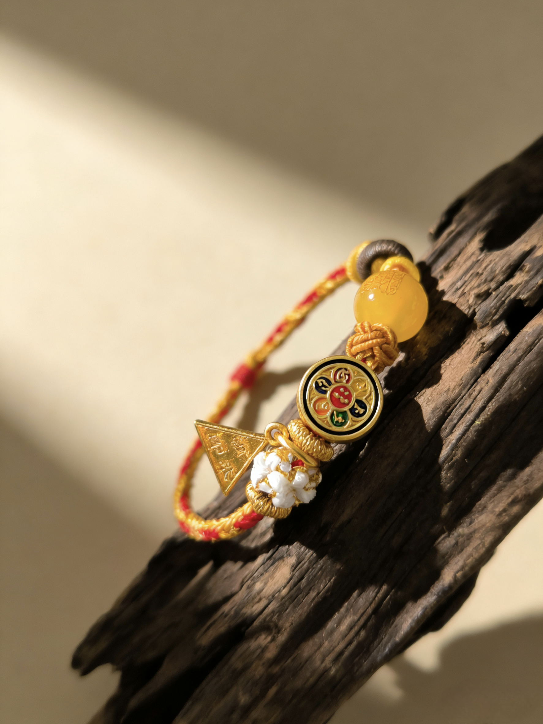 Year of the Ox Tai Sui Protection Bracelet – Triad Amulet & Yellow Agate Peace Handwoven Cord