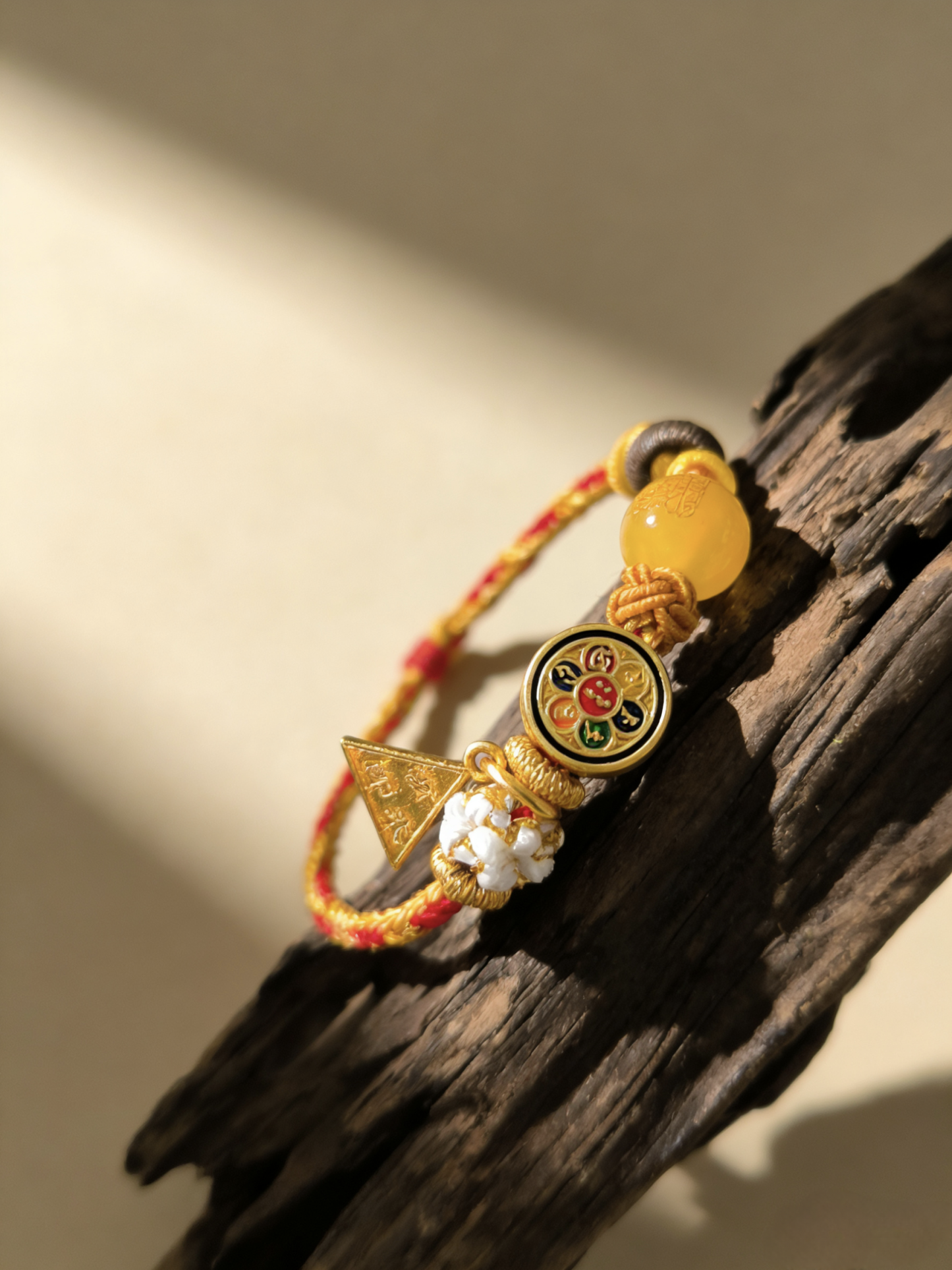 Year of the Ox Tai Sui Protection Bracelet – Triad Amulet & Yellow Agate Peace Handwoven Cord