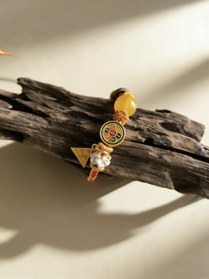 Year of the Ox Tai Sui Protection Bracelet – Triad Amulet & Yellow Agate Peace Handwoven Cord
