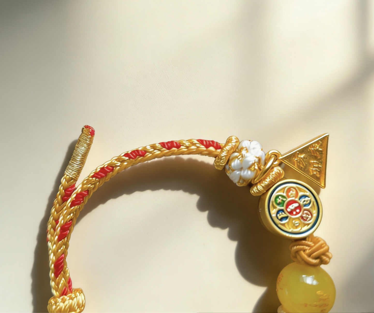 Year of the Ox Tai Sui Protection Bracelet – Triad Amulet & Yellow Agate Peace Handwoven Cord