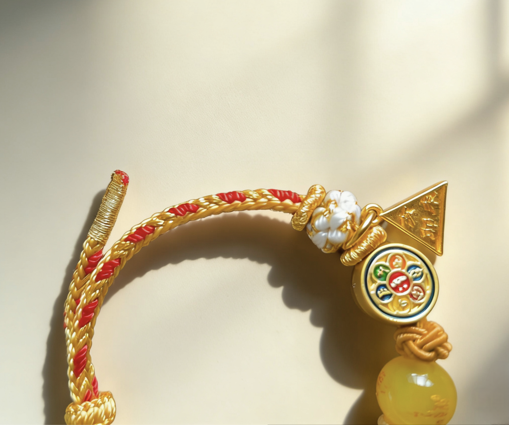 Year of the Ox Tai Sui Protection Bracelet – Triad Amulet & Yellow Agate Peace Handwoven Cord