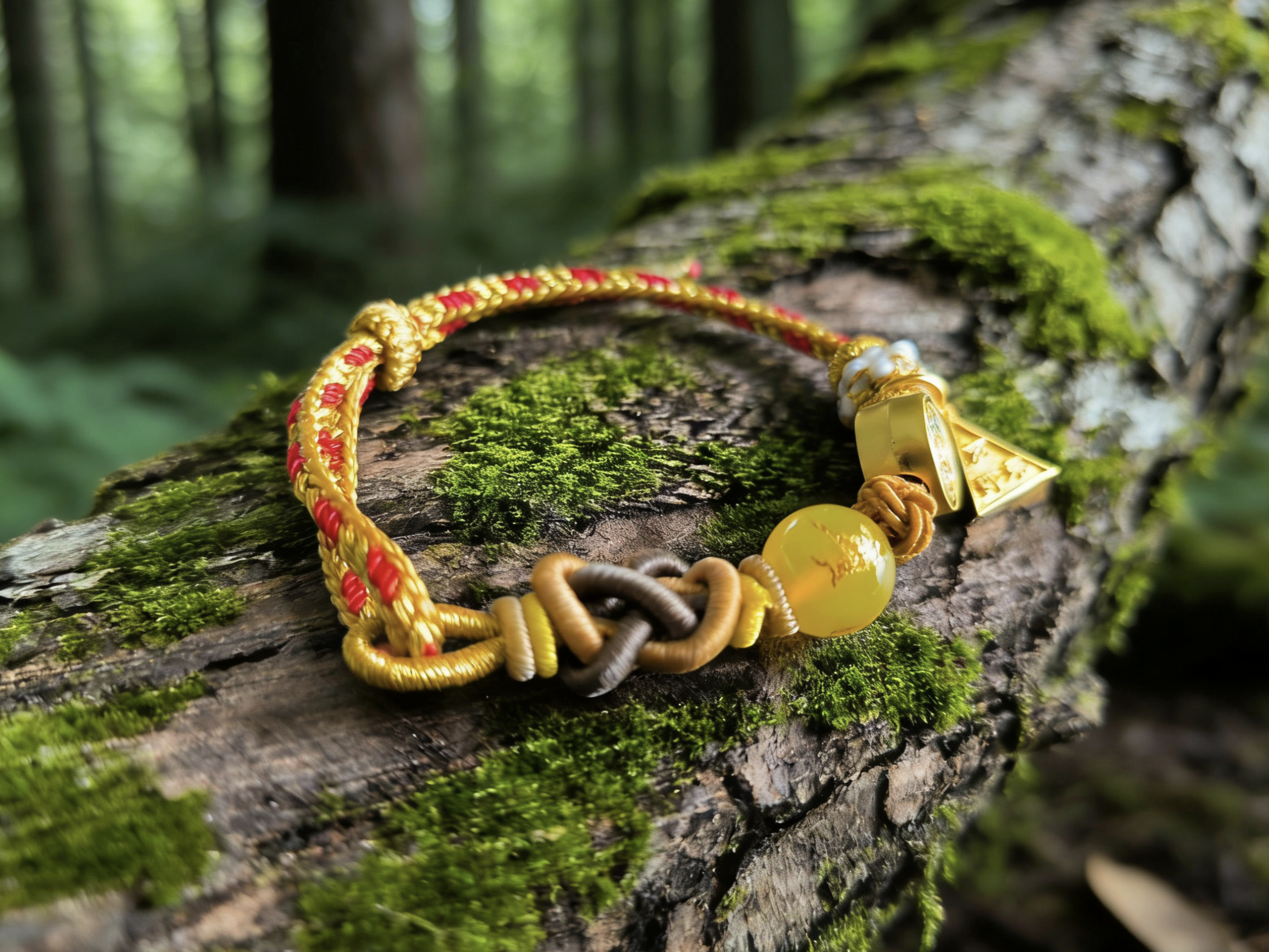 Year of the Ox Tai Sui Protection Bracelet – Triad Amulet & Yellow Agate Peace Handwoven Cord