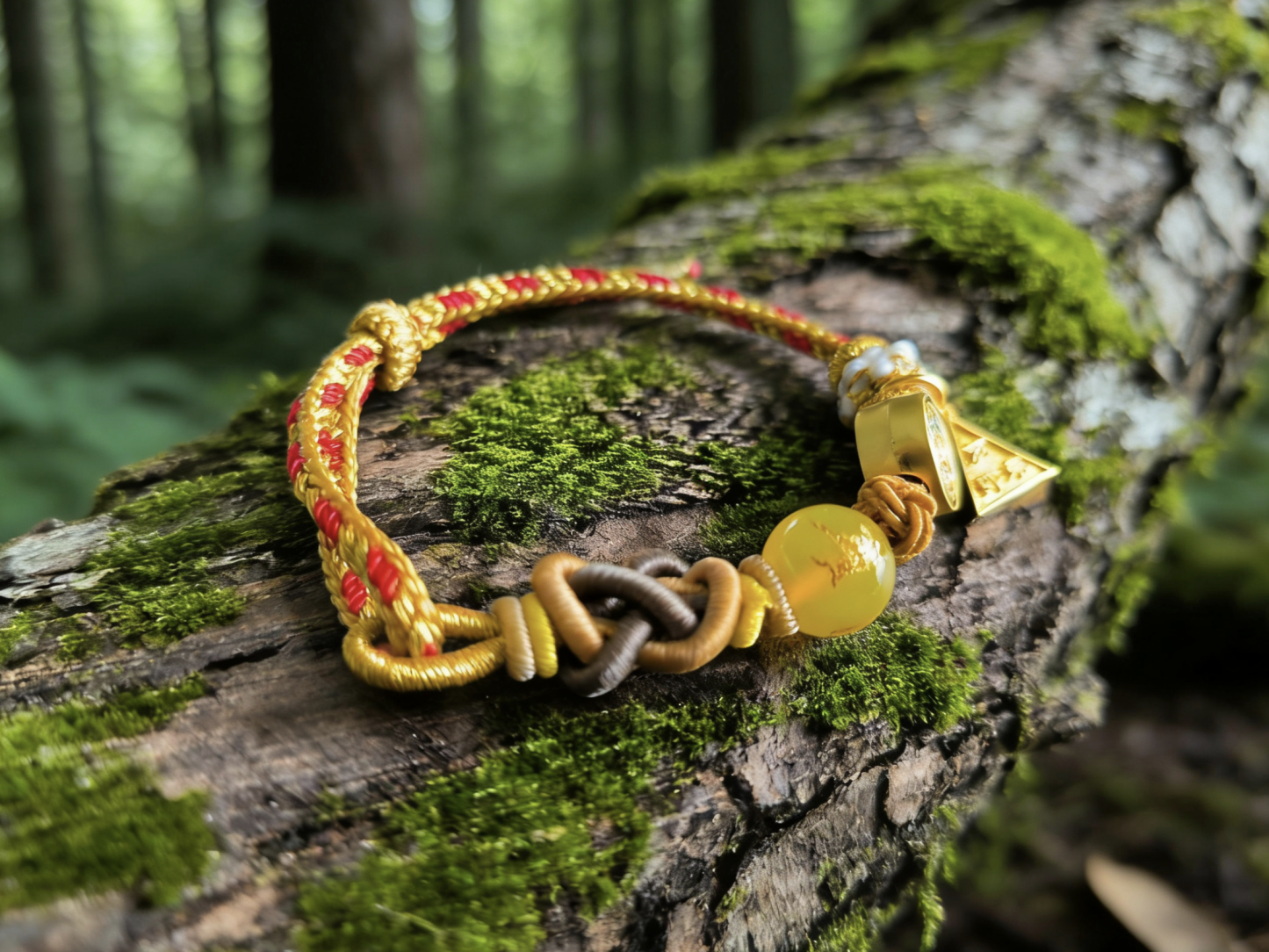 Year of the Ox Tai Sui Protection Bracelet – Triad Amulet & Yellow Agate Peace Handwoven Cord