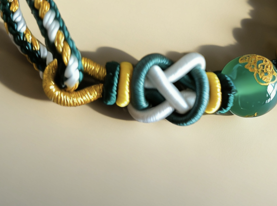 Year of the Rabbit Tai Sui Protection Bracelet – Four-Leaf Clover & Green Agate Handwoven Cord
