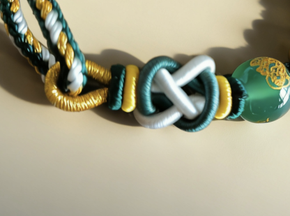 Year of the Rabbit Tai Sui Protection Bracelet – Four-Leaf Clover & Green Agate Handwoven Cord