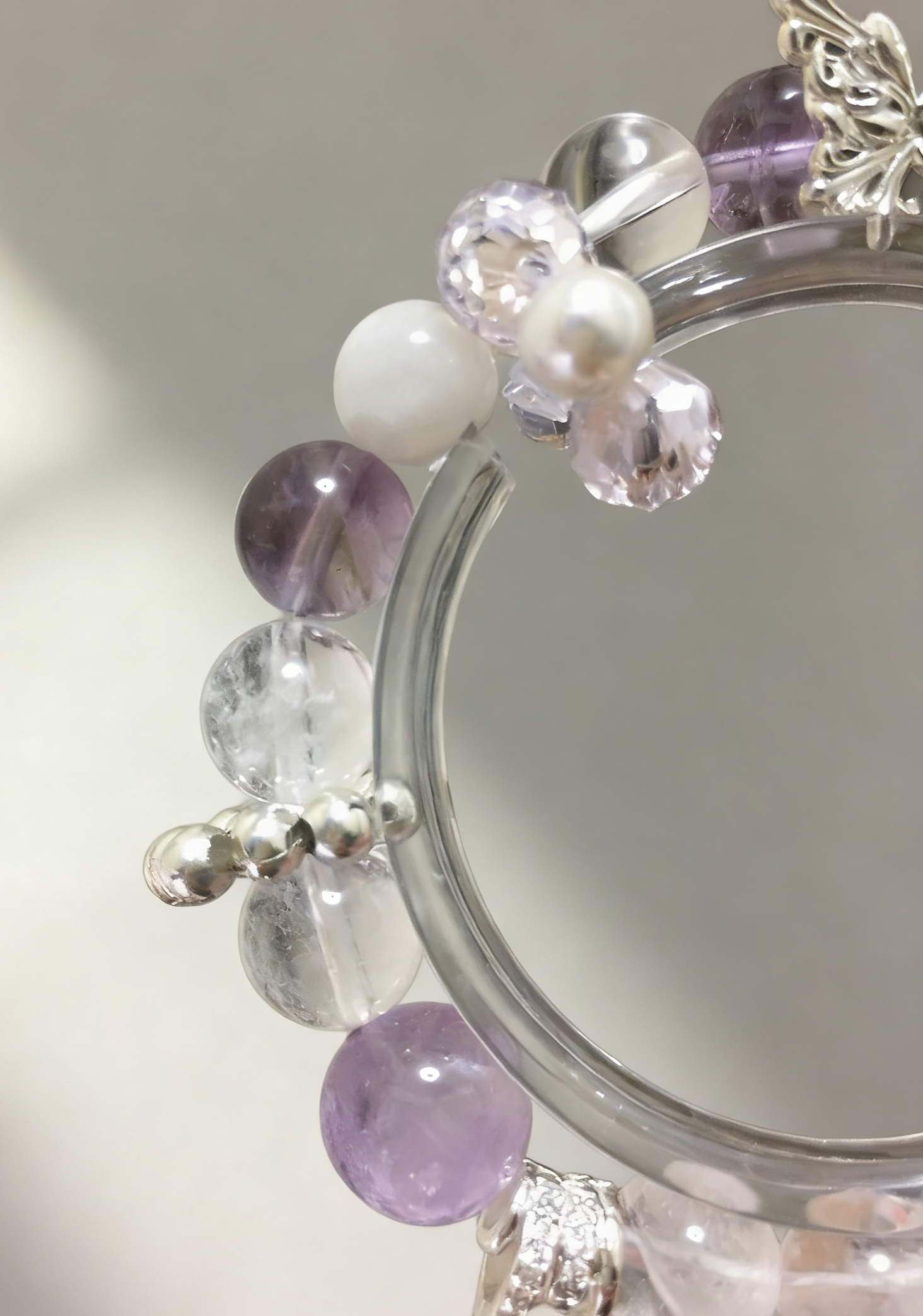 Snow Crystal Contemplation·Amethyst & White Snowflake Concentration Bracelet - Silver-Plated Ring Mind-Concentrating Bracelet 