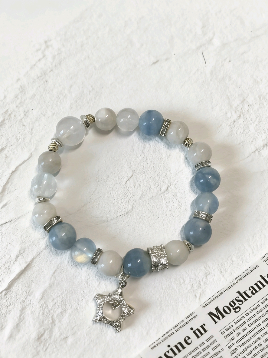 Yulan Seeks Trace · Island Aquamarine Happiness Bracelet, White Snow Phantom & Blue Fluorite Bracelet