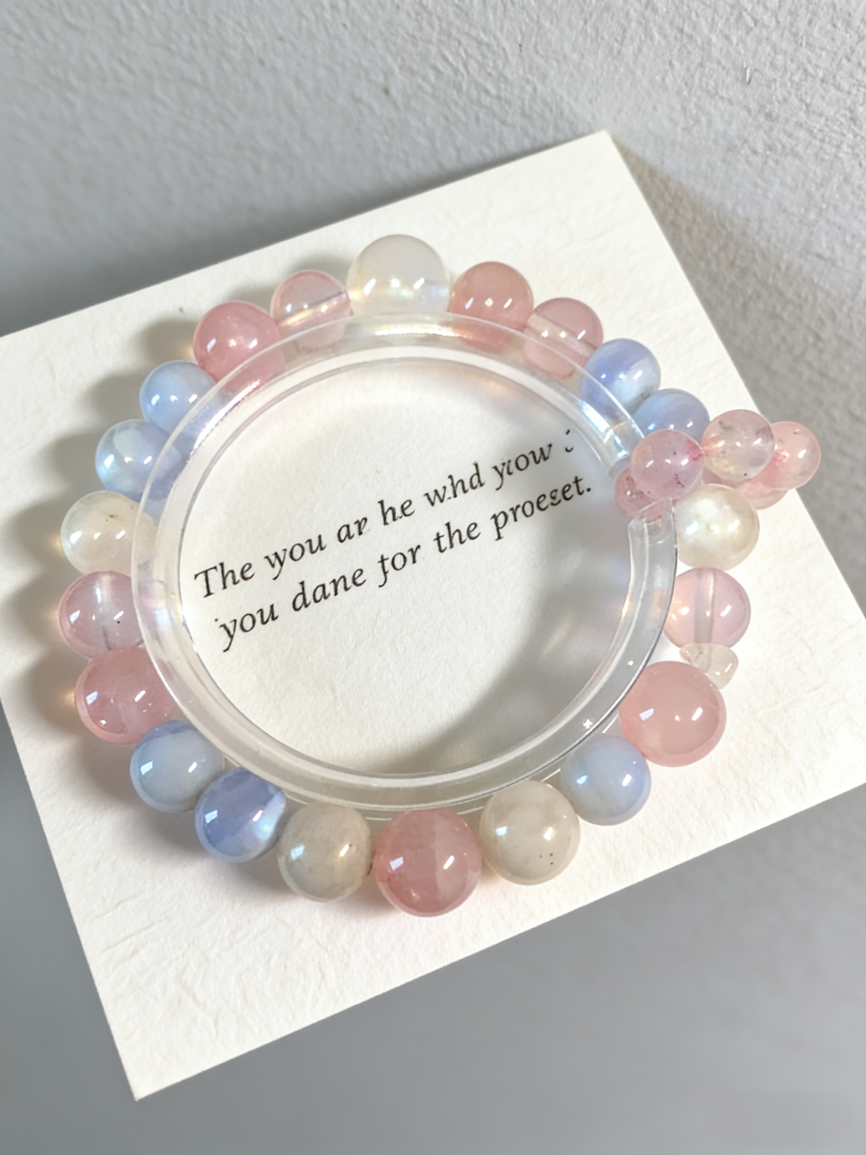 Snowy Fluff Stress Relief · White Snow Phantom & Rose Quartz Healing Bracelet, Blue Lace Agate Chip Calming Bracelet