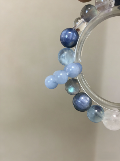 Blue Moon Double Terminated · Aquamarine & Kyanite Healing Bracelet, Gray Moonstone & White Crystal Double Terminated Calming Bracelet