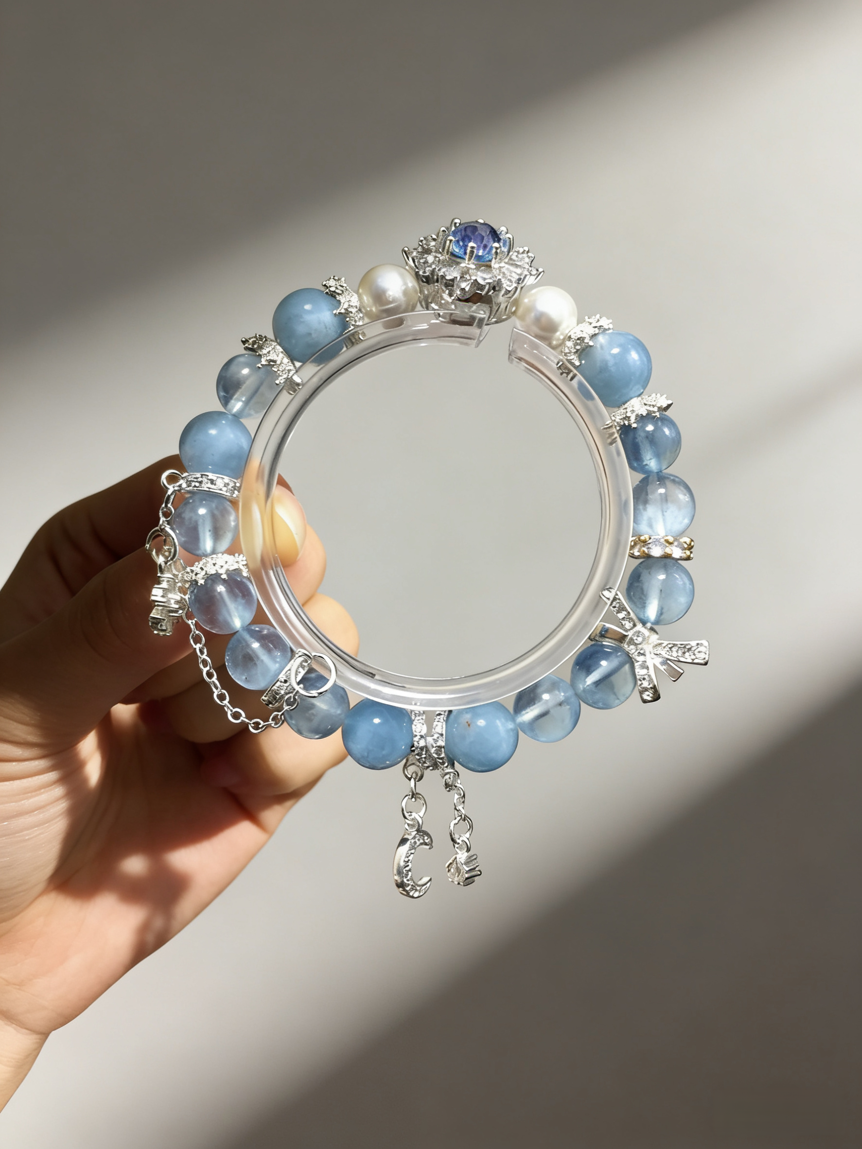 Blue Diamond Contemplation·Island Aquamarine Concentration Bracelet - Blue Zircon & Shell Bead Mind-Concentrating Bracelet 